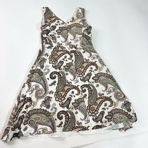 Premise Linen Blend Fit & Flare Dress Womens 10 Dream Paisley Sleeveless Zip - Picture 10 of 11